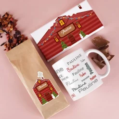 Weihnachtliches Tee Geschenkset mit Weihnachtshäuschen-Motiv mit Name und Wunschtext