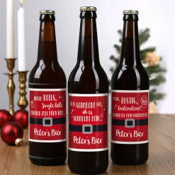 Weihnachts - Bieraufkleber mit Wunschtext, 3er Set