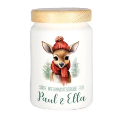 Weihnachts-Dose mit kleinem Rentier, Wunschtext & Name