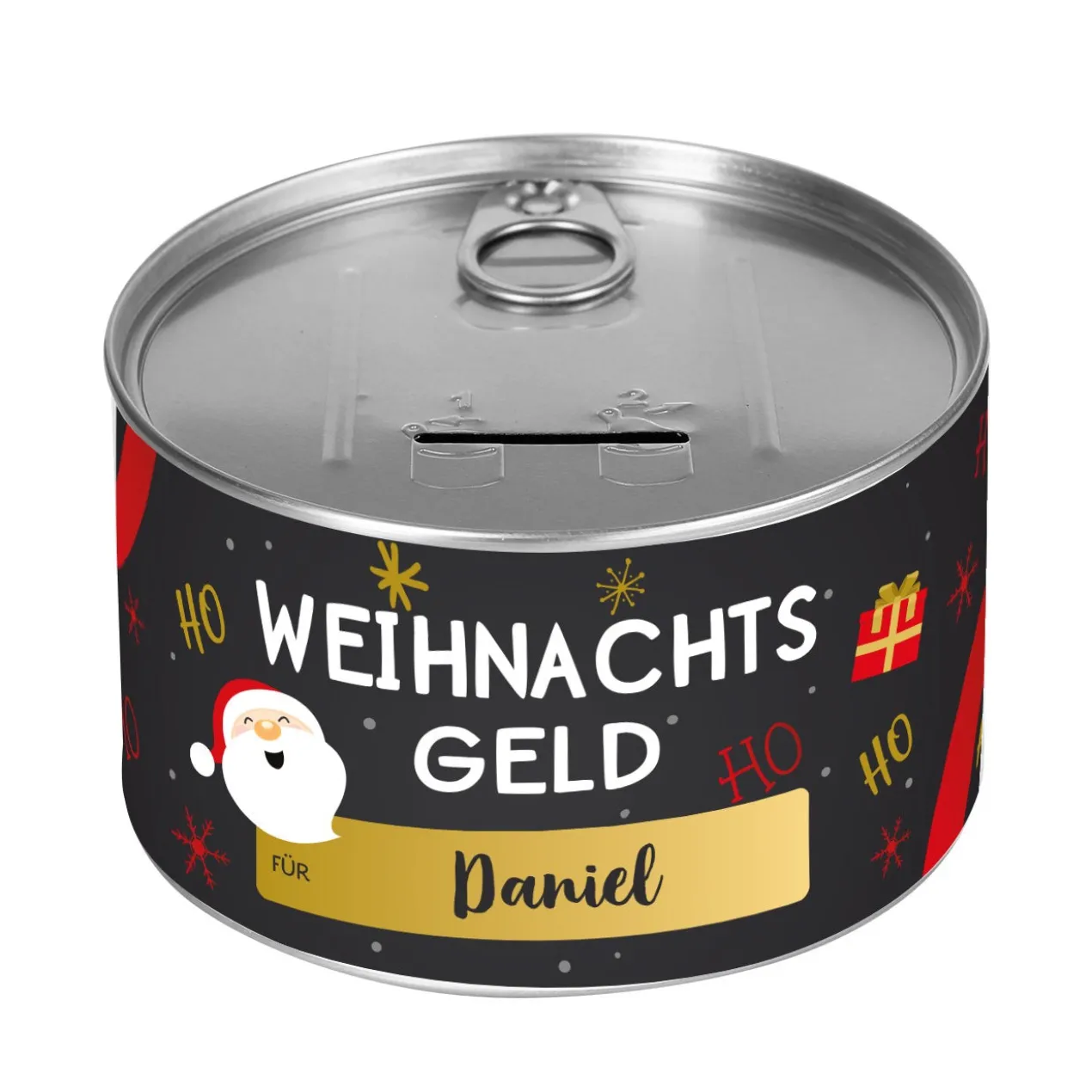 Weihnachtsgeld - Aufreißspardose aus Metall mit Ihrem Wunschnamen