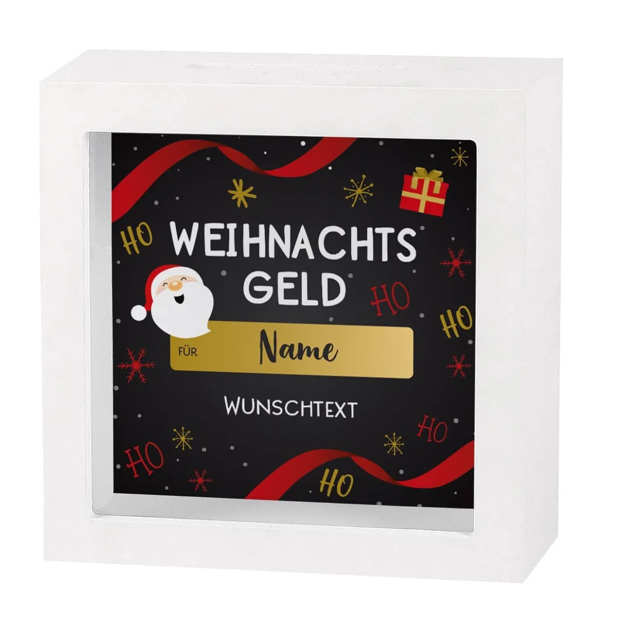 Weihnachtsgeld - Bilderrahmen Spardose mit Name und Wunschtext