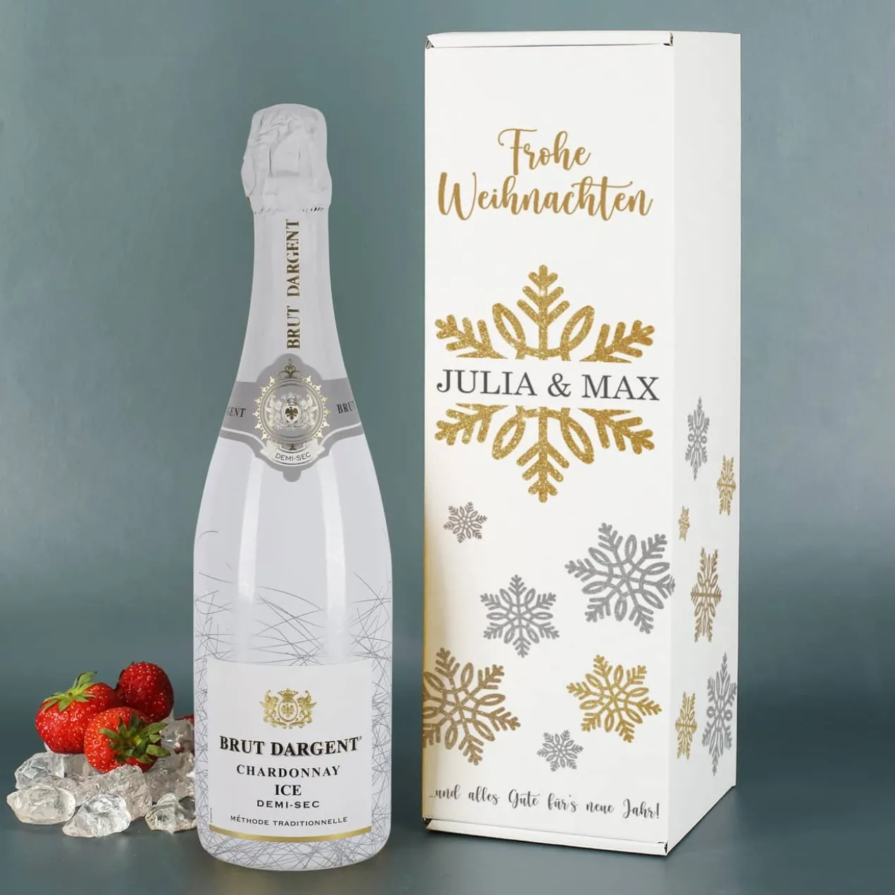 Weihnachtsgeschenk - Sekt Brut D'Argent mit persönlicher Verpackung