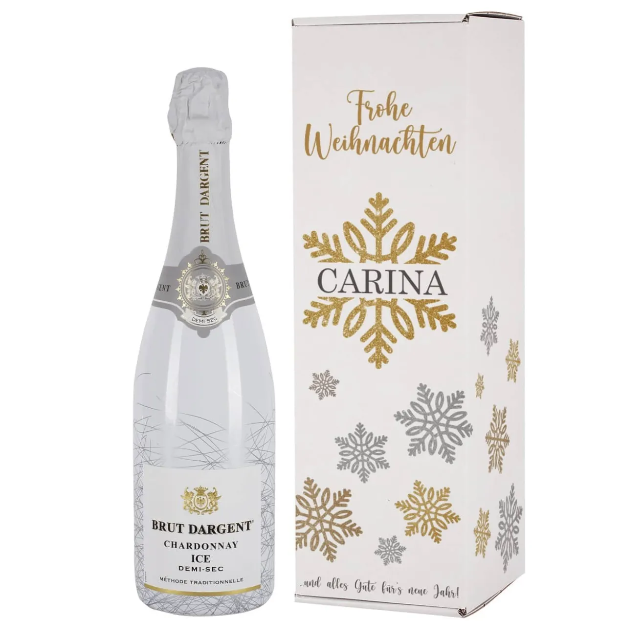 Weihnachtsgeschenk - Sekt Brut D'Argent mit persönlicher Verpackung