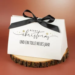 Weihnachts-Geschenktasche personalisiert mit Widmung & Satinband | Edle Geschenkverpackung in 3 Größen