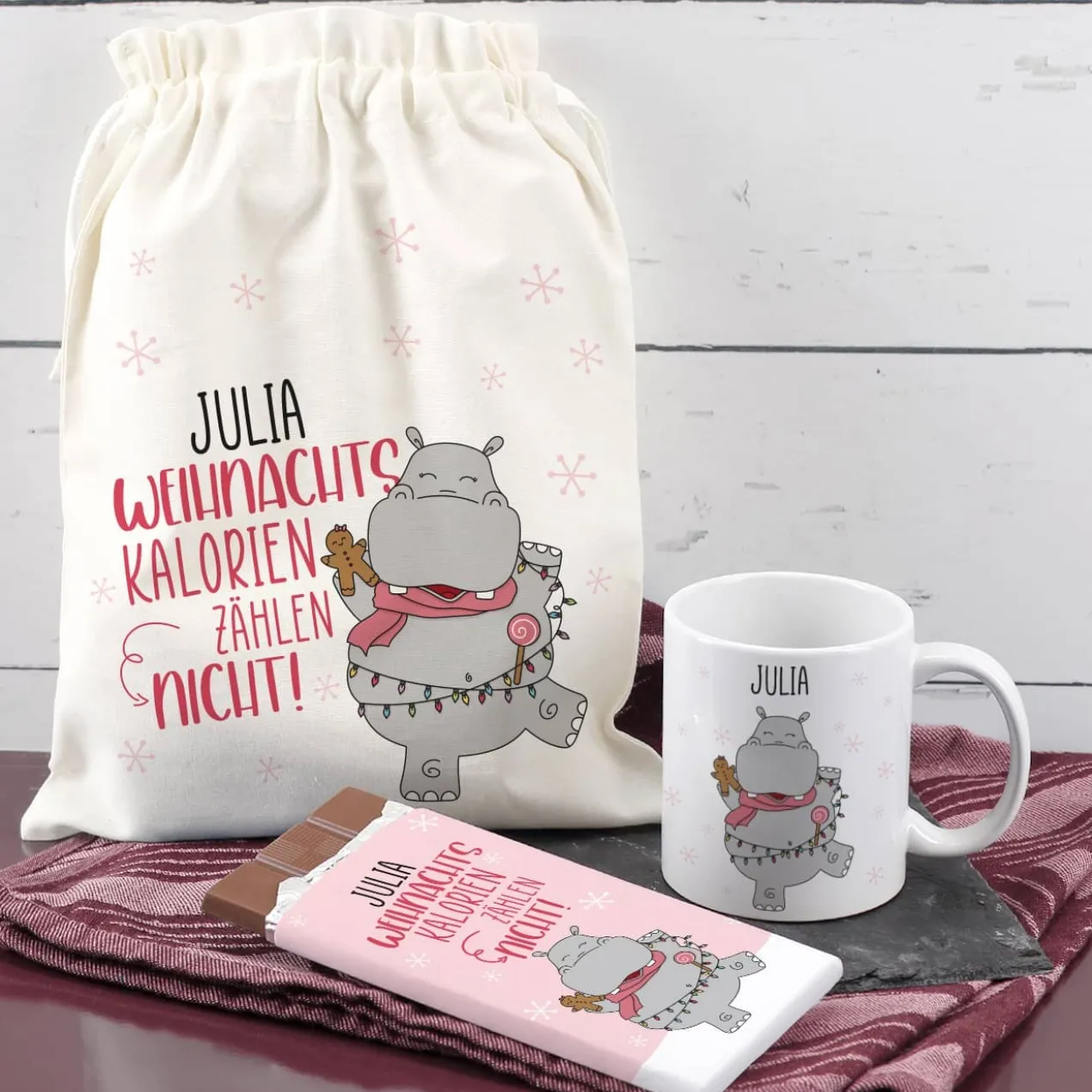 Weihnachtskalorien zählen nicht! - Geschenkset zu Weihnachten mit Tasse und Schoki