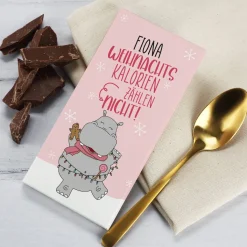 Weihnachtskalorien zählen nicht! - 100g Schokolade mit Wunschname und Nilpferd