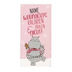 Weihnachtskalorien zählen nicht! - 100g Schokolade mit Wunschname und Nilpferd