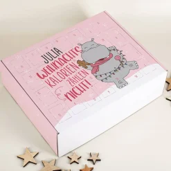Weihnachtskalorien zählen nicht! - Adventskalender mit Ihrem Wunschnamen und Nilpferd
