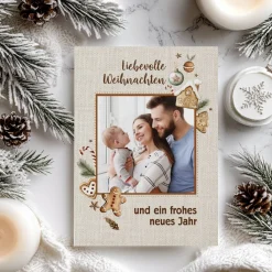 Weihnachtskarte mit Lebkuchen-Motiv, Foto und Ihrem Text