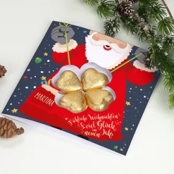 Weihnachtskarte mit Lindt Schokoladen-Kleeblatt und Name
