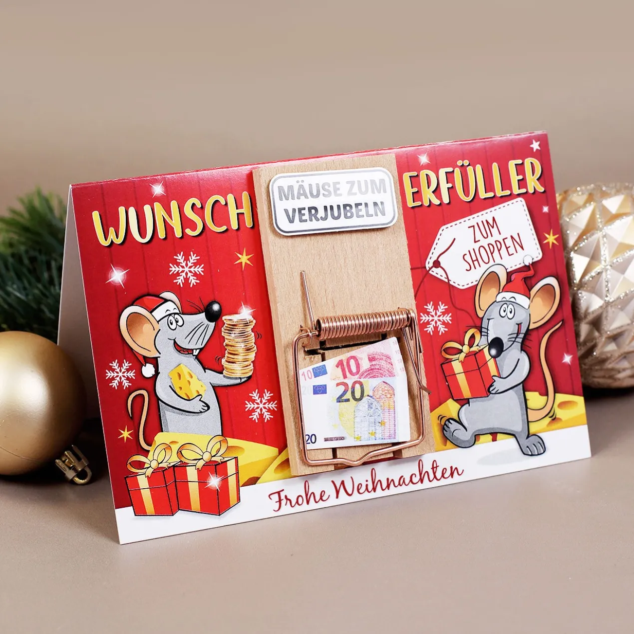 Weihnachtskarte - Mäuse zum Verjubeln - mit Mausefalle