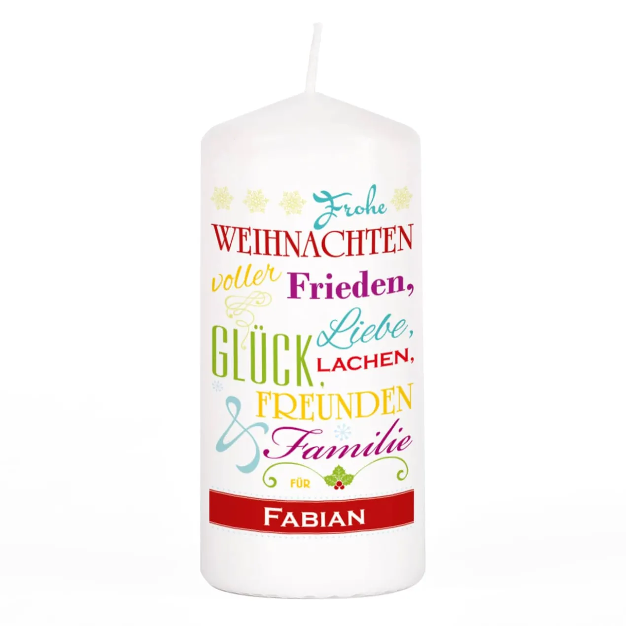 Weihnachtskerze mit Wünschen zum Fest