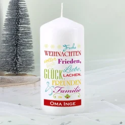 Weihnachtskerze mit Wünschen zum Fest