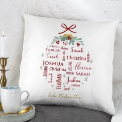 Weihnachts-Kissen mit bis zu vier Namen und Wunschtext bedruckt