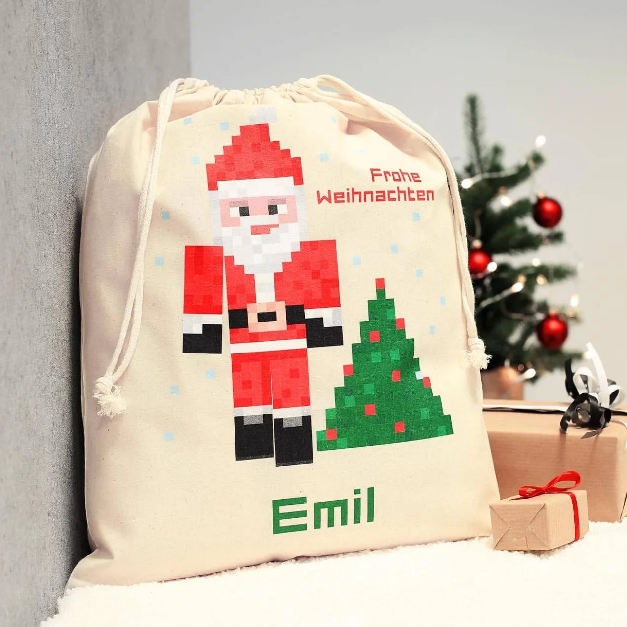 Weihnachtsmann Geschenkesack im Pixeldesign