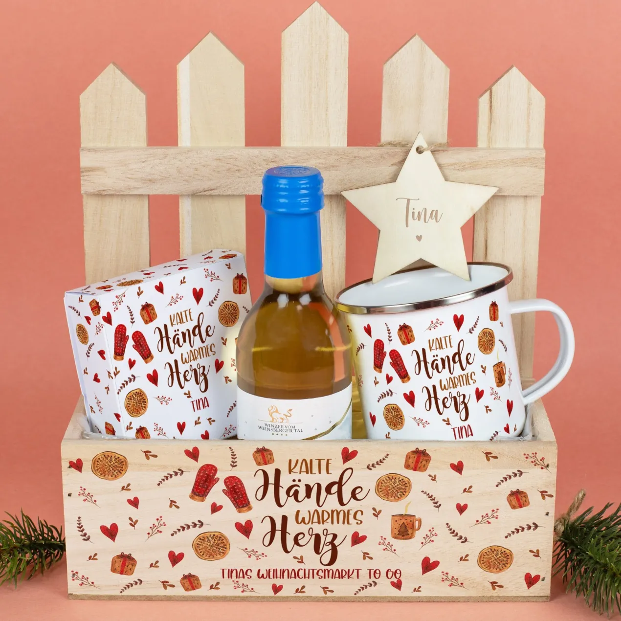 Weihnachtsmarkt-to-Go personalisiert mit Name & Wunschtext im Geschenkkorb | Geschenkset zu Weihnachten