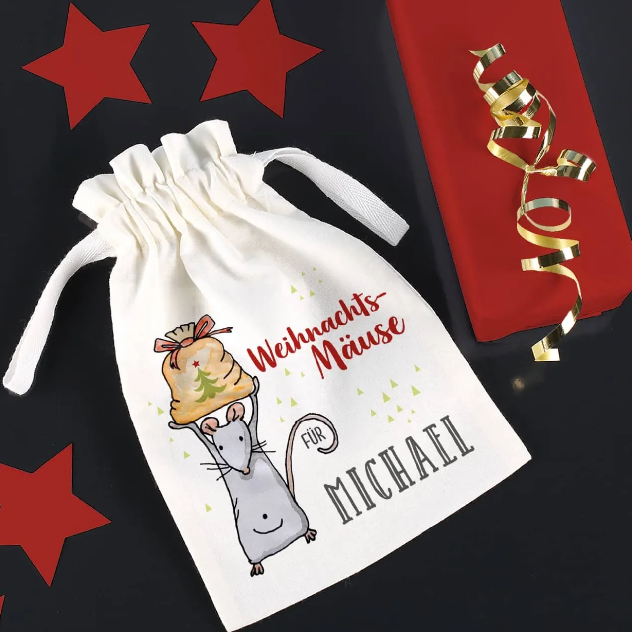 Weihnachtsmäuse - Säckchen für Geldgeschenke mit Name