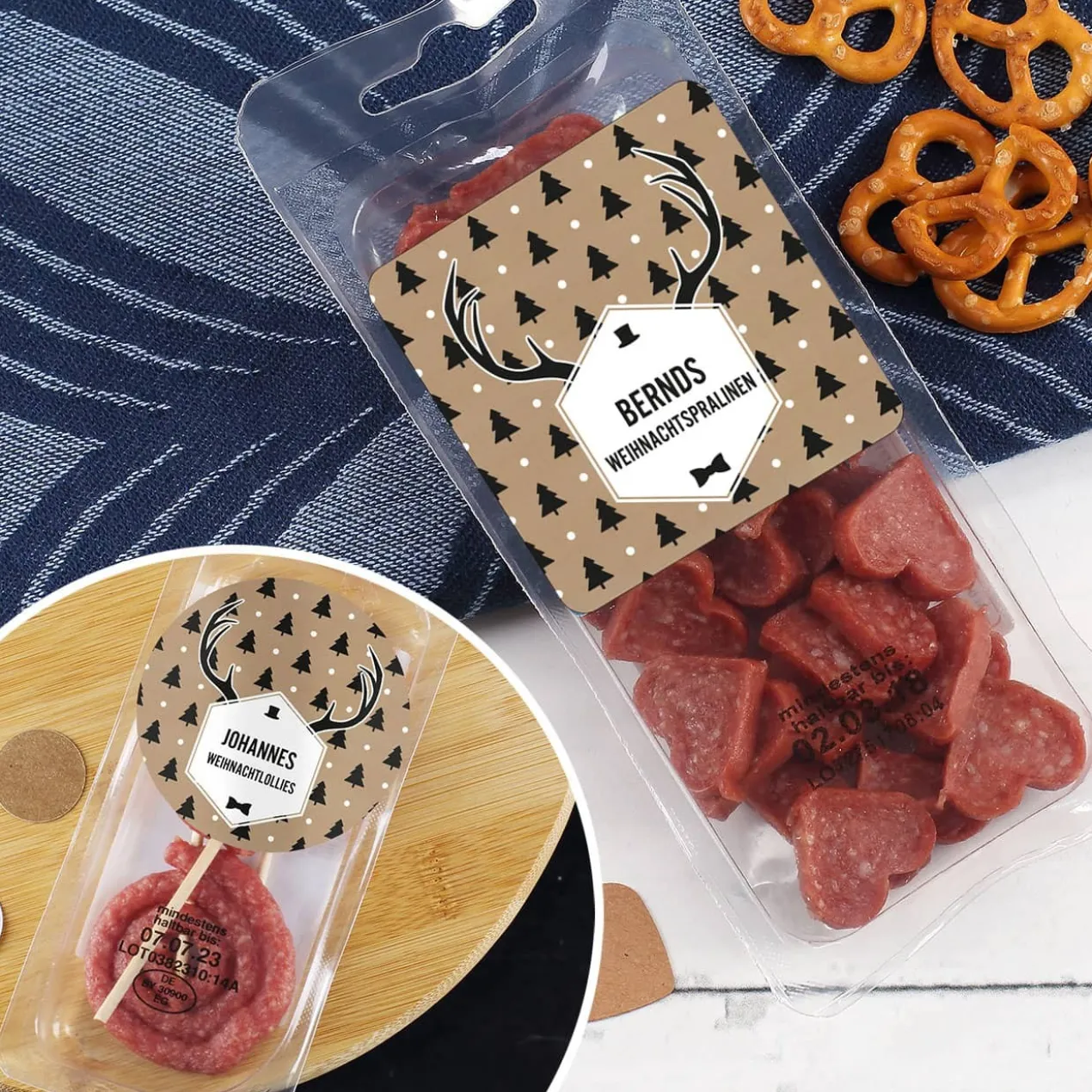 Weihnachtspralinen - Salami Herzen für Männer