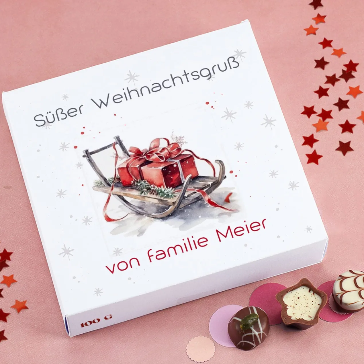 Weihnachts-Pralinés von Lindt mit Ihrem Text & Santa's Fuhrpark
