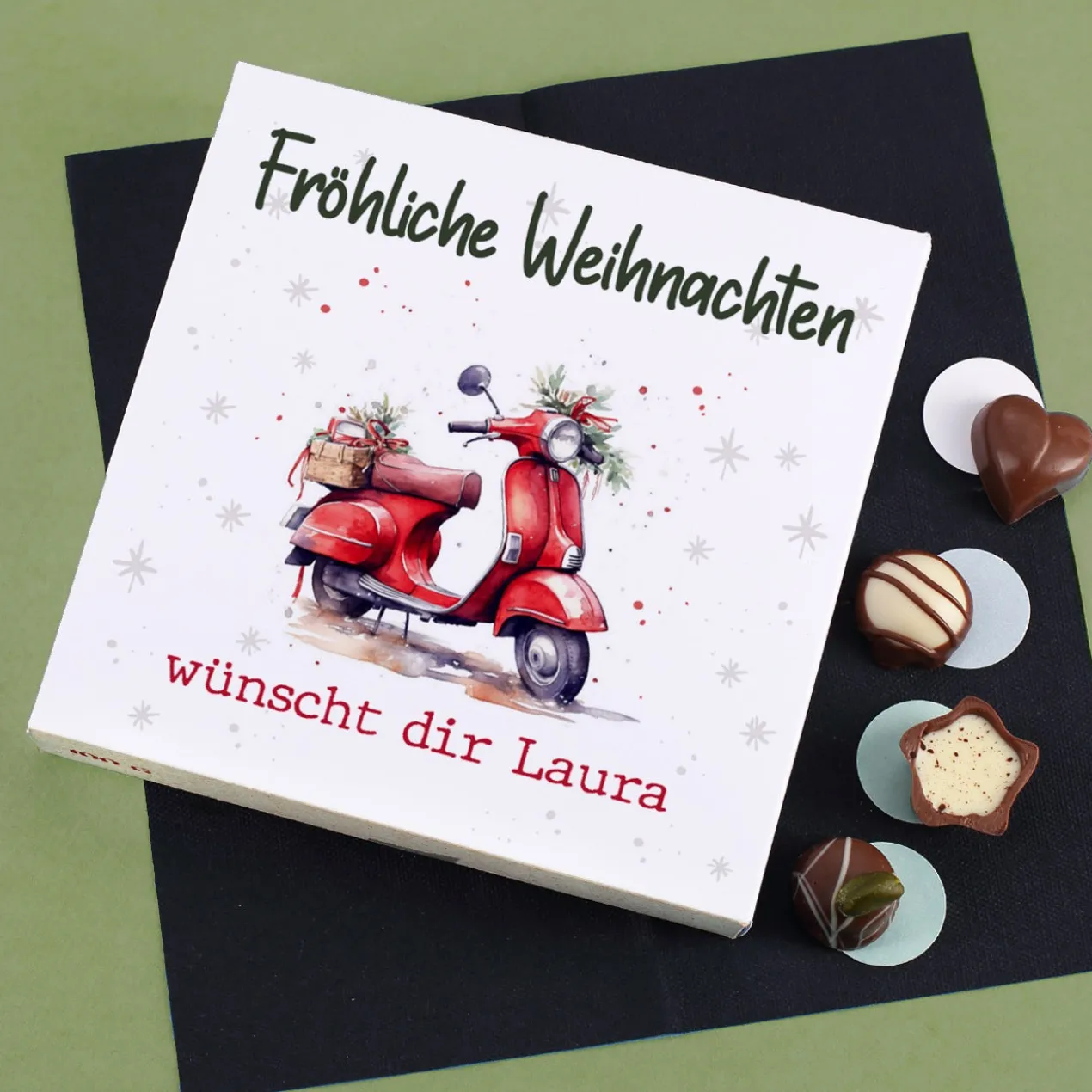 Weihnachts-Pralinés von Lindt mit Ihrem Text & Santa's Fuhrpark