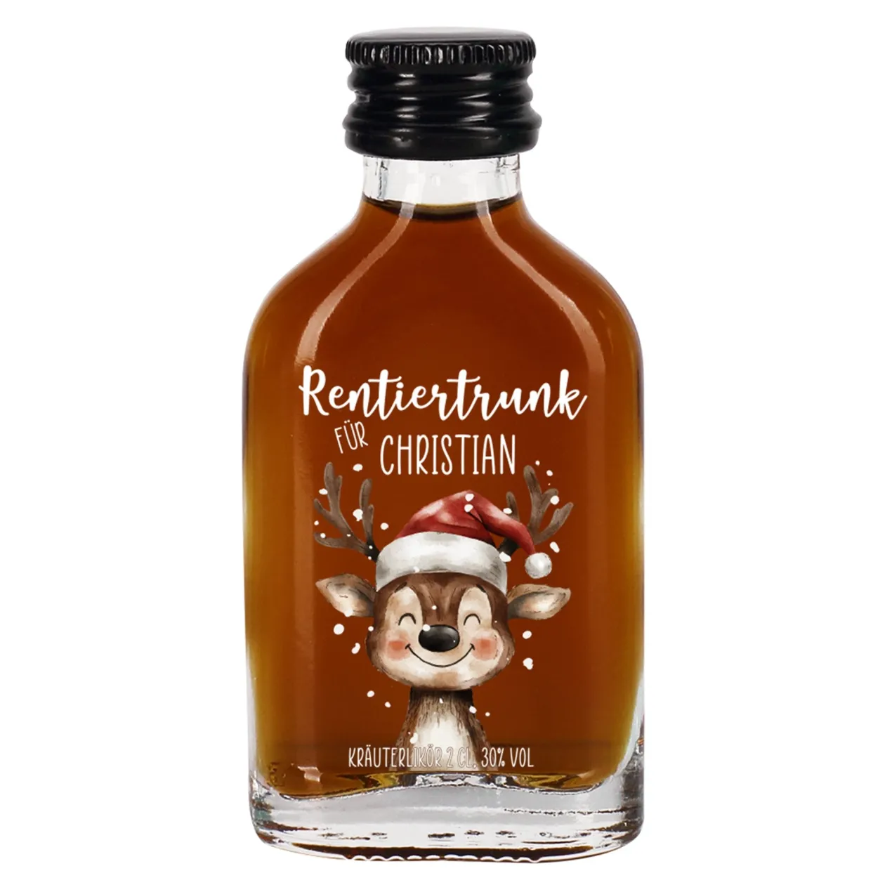 Weihnachtsschnaps 'Rentiertrunk' personalisiert mit Name | Fruchtlikör & Kräuterlikör zu Weihnachten