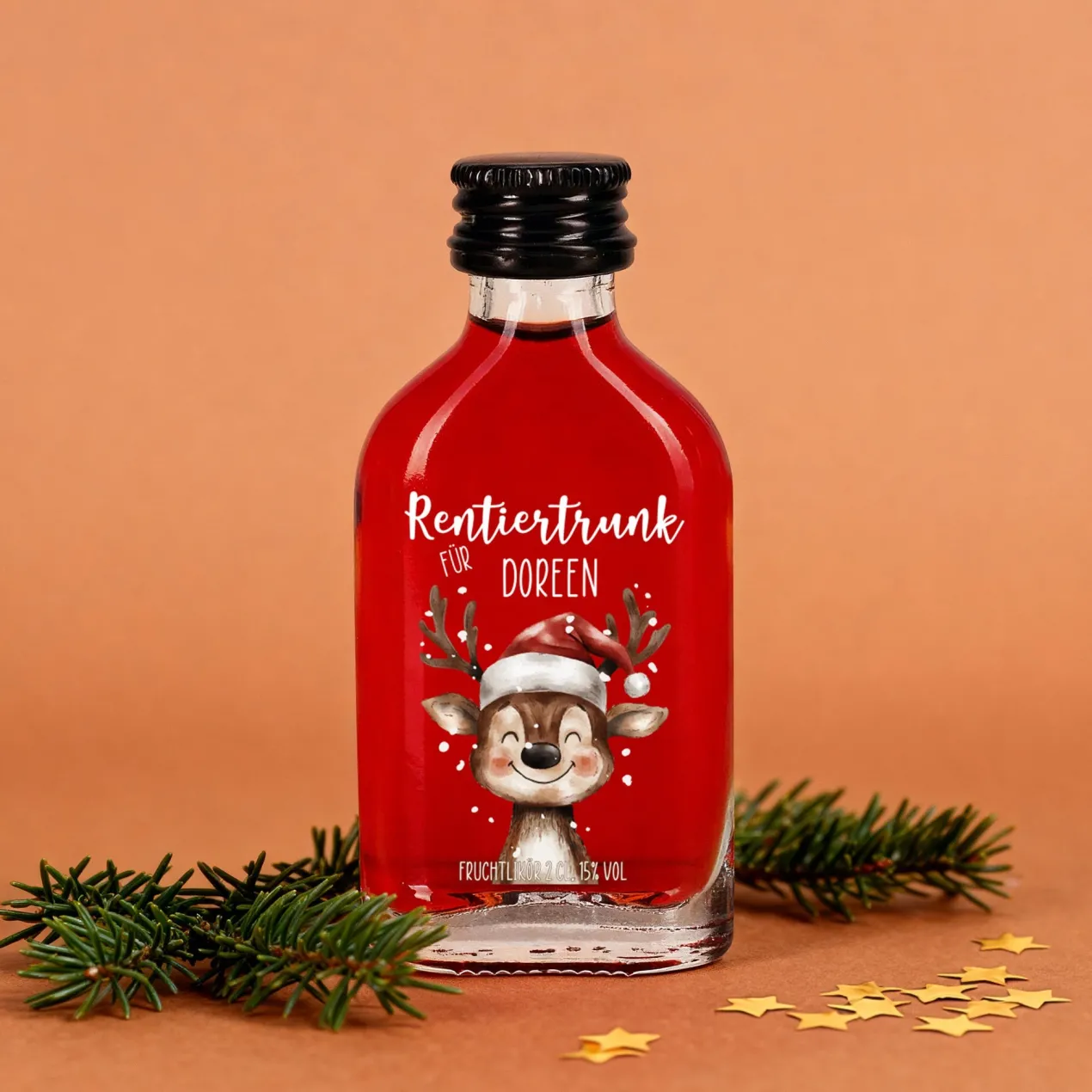 Weihnachtsschnaps 'Rentiertrunk' personalisiert mit Name | Fruchtlikör & Kräuterlikör zu Weihnachten
