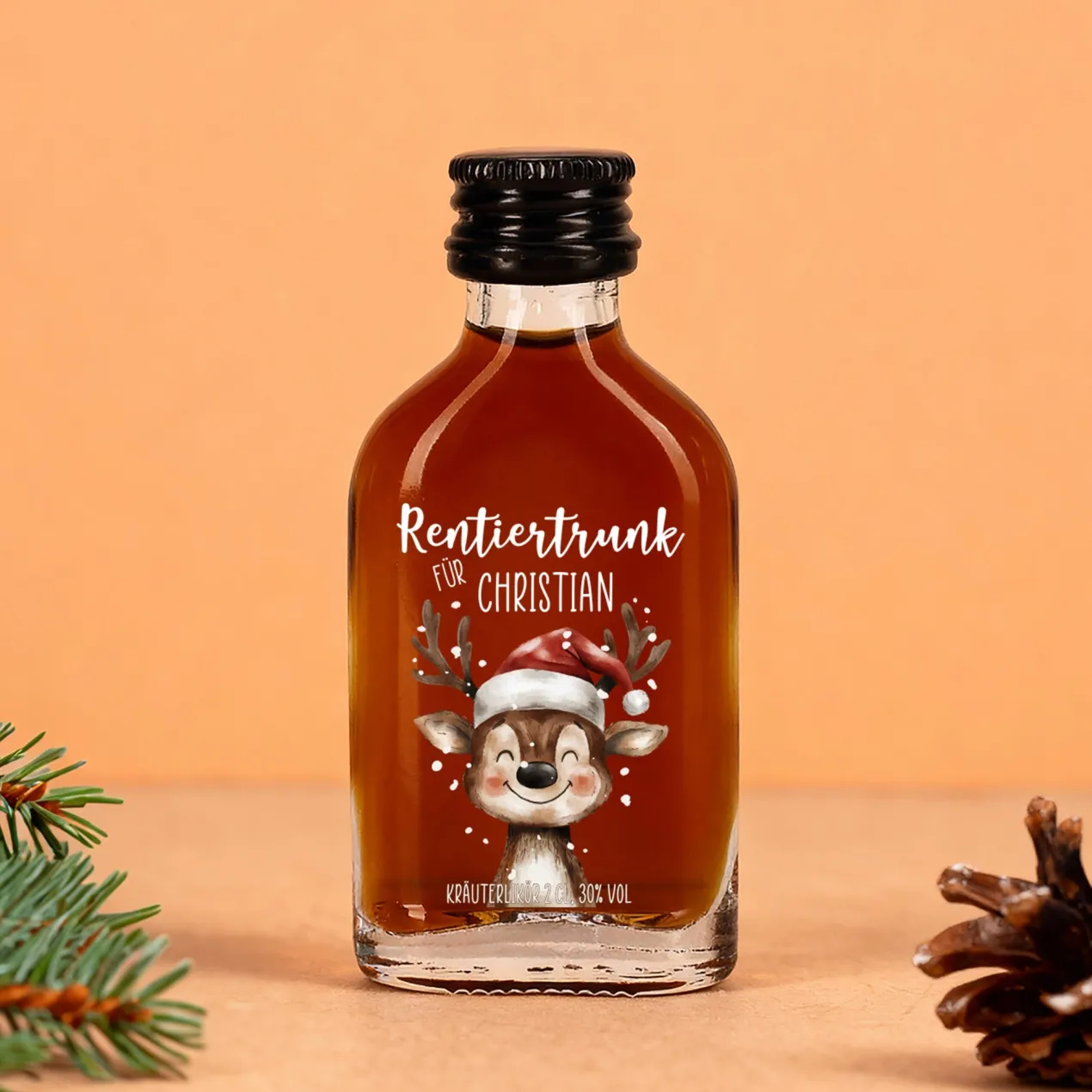 Weihnachtsschnaps 'Rentiertrunk' personalisiert mit Name | Fruchtlikör & Kräuterlikör zu Weihnachten