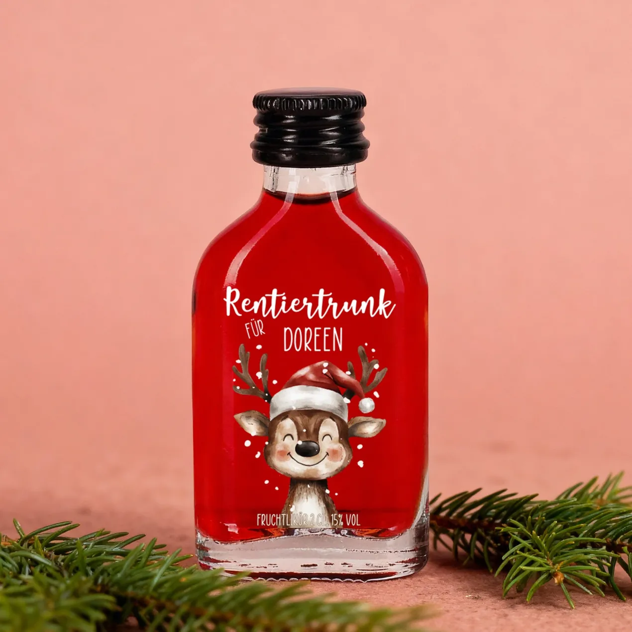 Weihnachtsschnaps 'Rentiertrunk' personalisiert mit Name | Fruchtlikör & Kräuterlikör zu Weihnachten