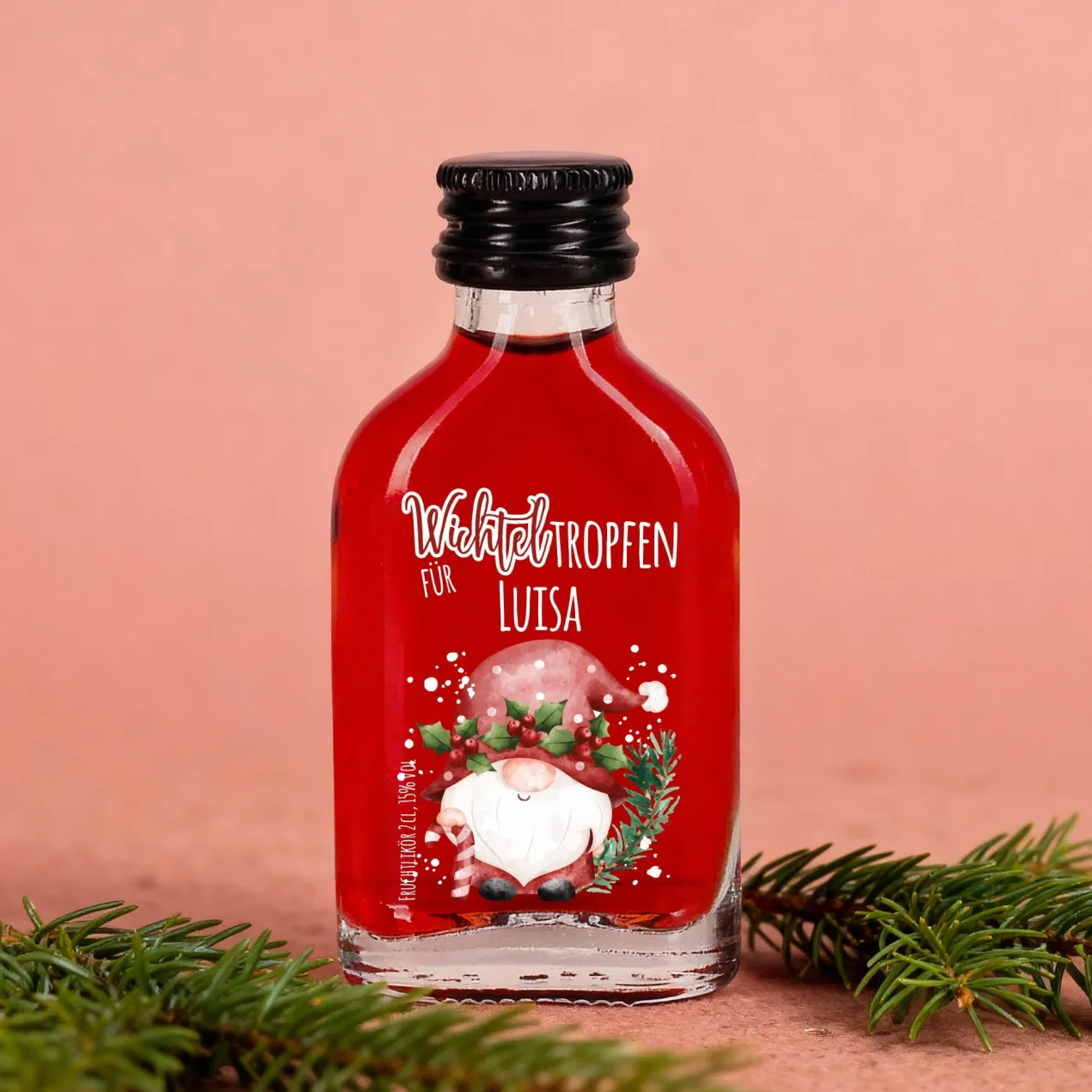 Weihnachtsschnaps 'Wichteltropfen' personalisiert mit Name | Frucht oder Kräuter | Wichtelgeschenk