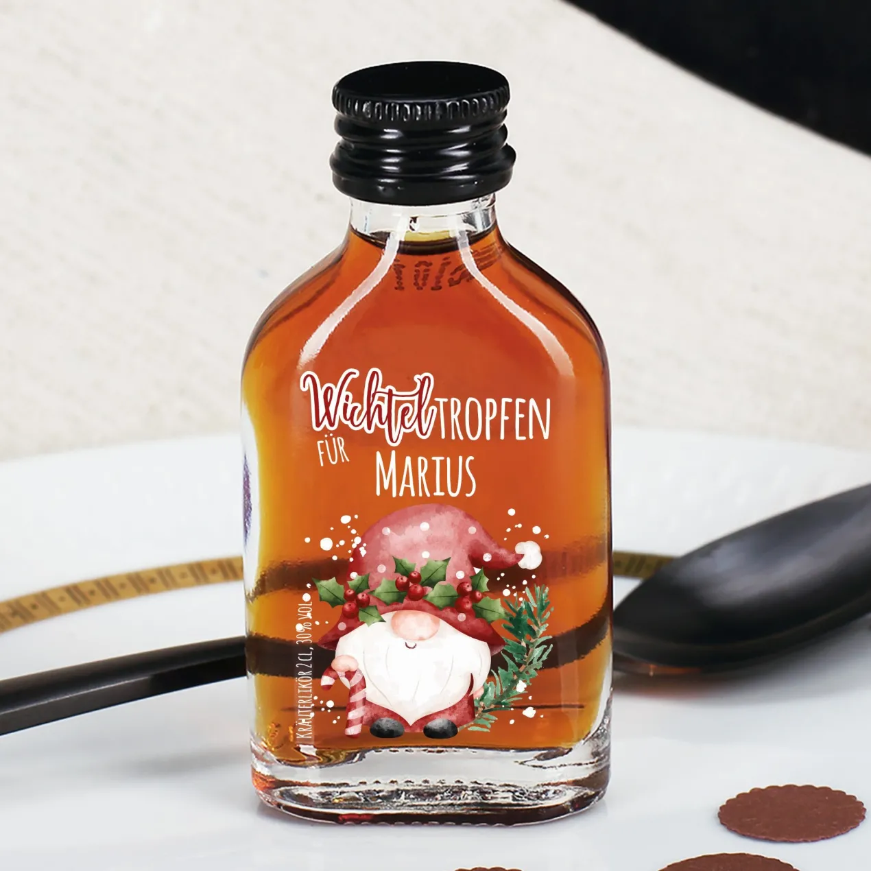 Weihnachtsschnaps 'Wichteltropfen' personalisiert mit Name | Frucht oder Kräuter | Wichtelgeschenk