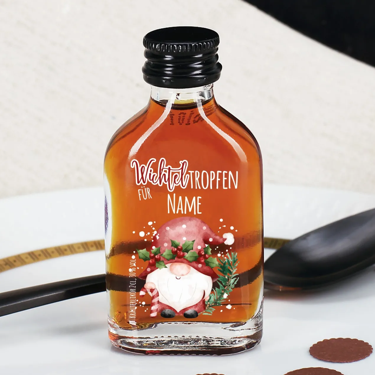 Weihnachtsschnaps 'Wichteltropfen' personalisiert mit Name | Frucht oder Kräuter | Wichtelgeschenk