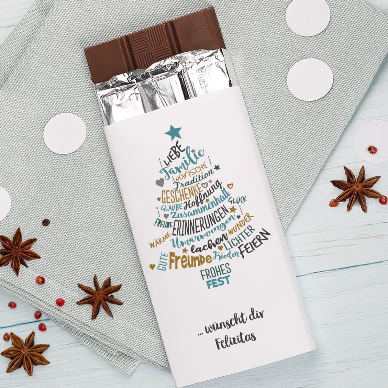 Weihnachtsschokolade mit Ihrem Wunschtext