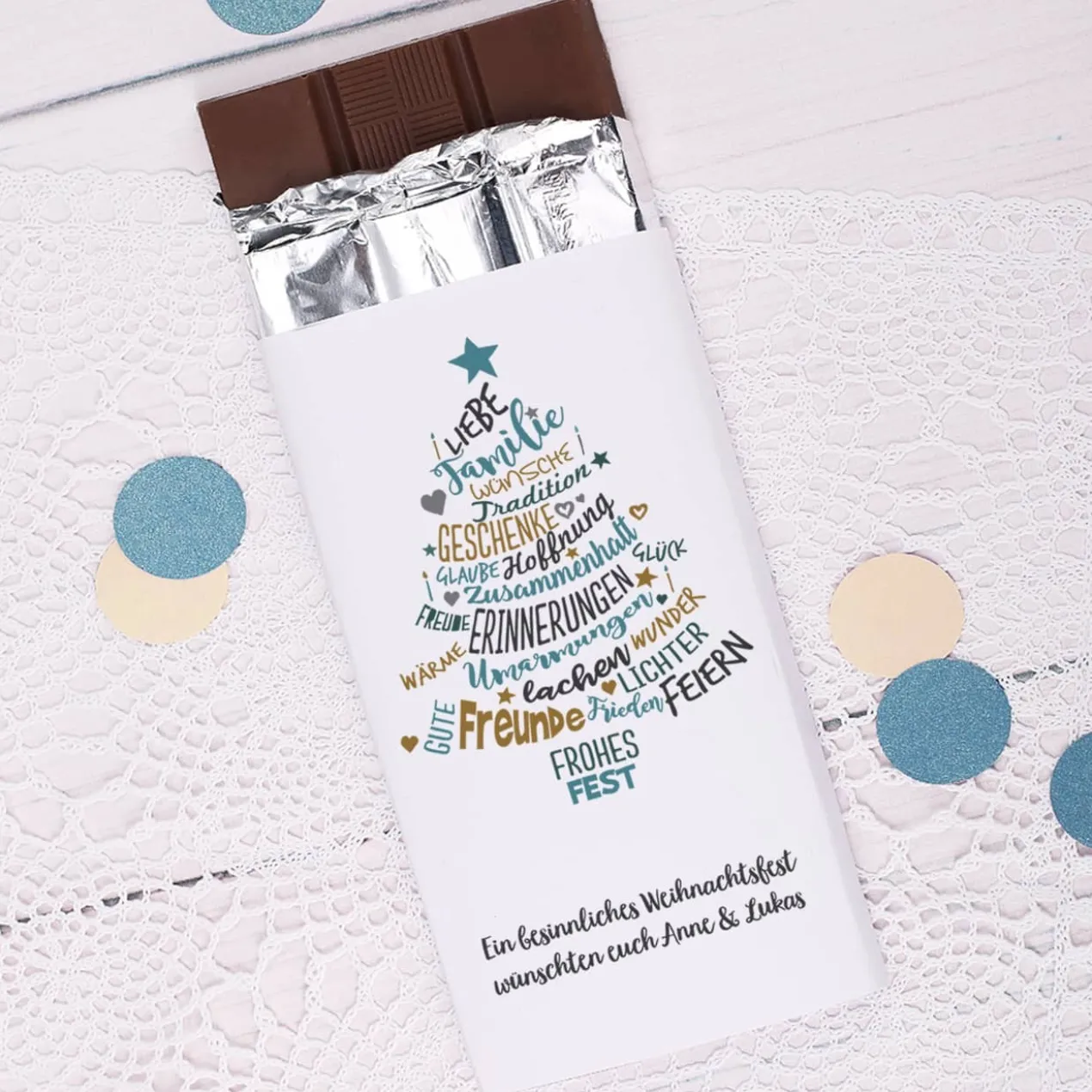 Weihnachtsschokolade mit Ihrem Wunschtext