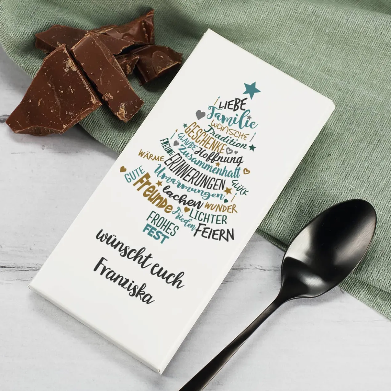 Weihnachtsschokolade mit Ihrem Wunschtext