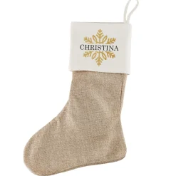 Weihnachtssocke mit goldenem Schneeflockenmotiv und Name bedruckt