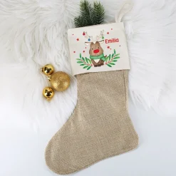 Weihnachtssocke mit Rentiermotiv und Namensaufdruck
