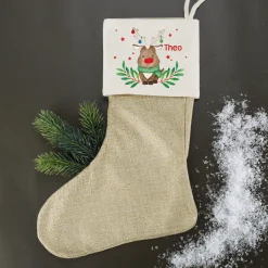 Weihnachtssocke mit Rentiermotiv und Namensaufdruck