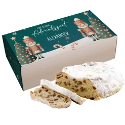 Weihnachtsstollen mit personalisierter Verpackung im Nussknacker Motiv