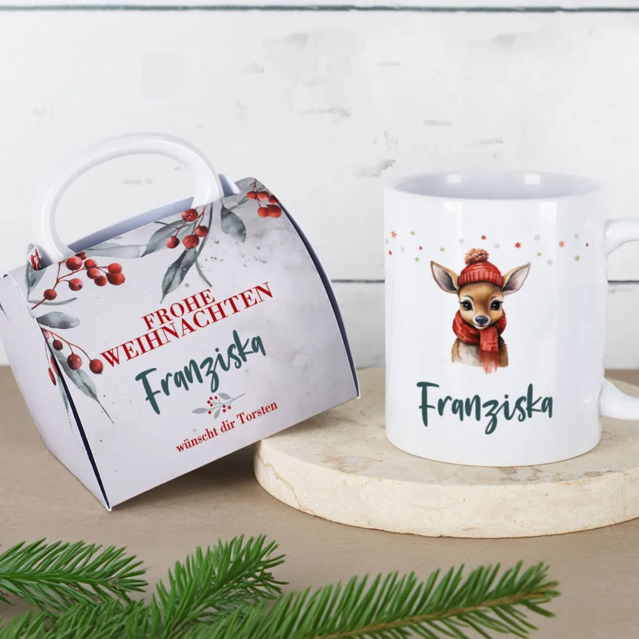 Weihnachts-Tasse in Tassentasche - 4 Motive auswählbar