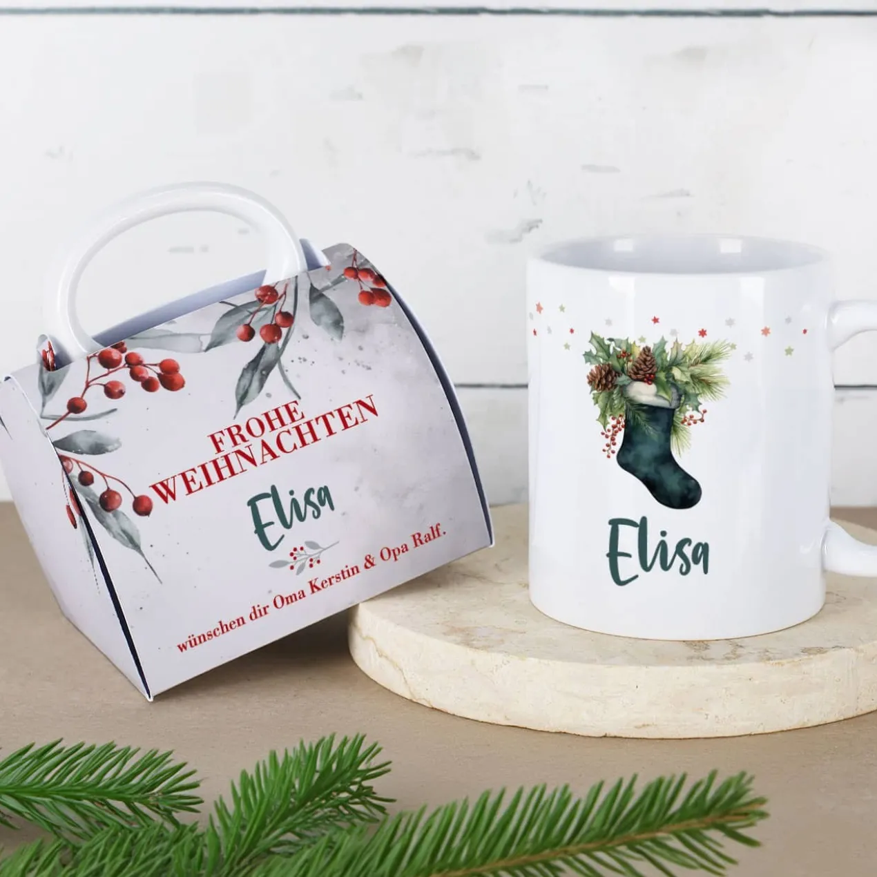 Weihnachts-Tasse in Tassentasche - 4 Motive auswählbar