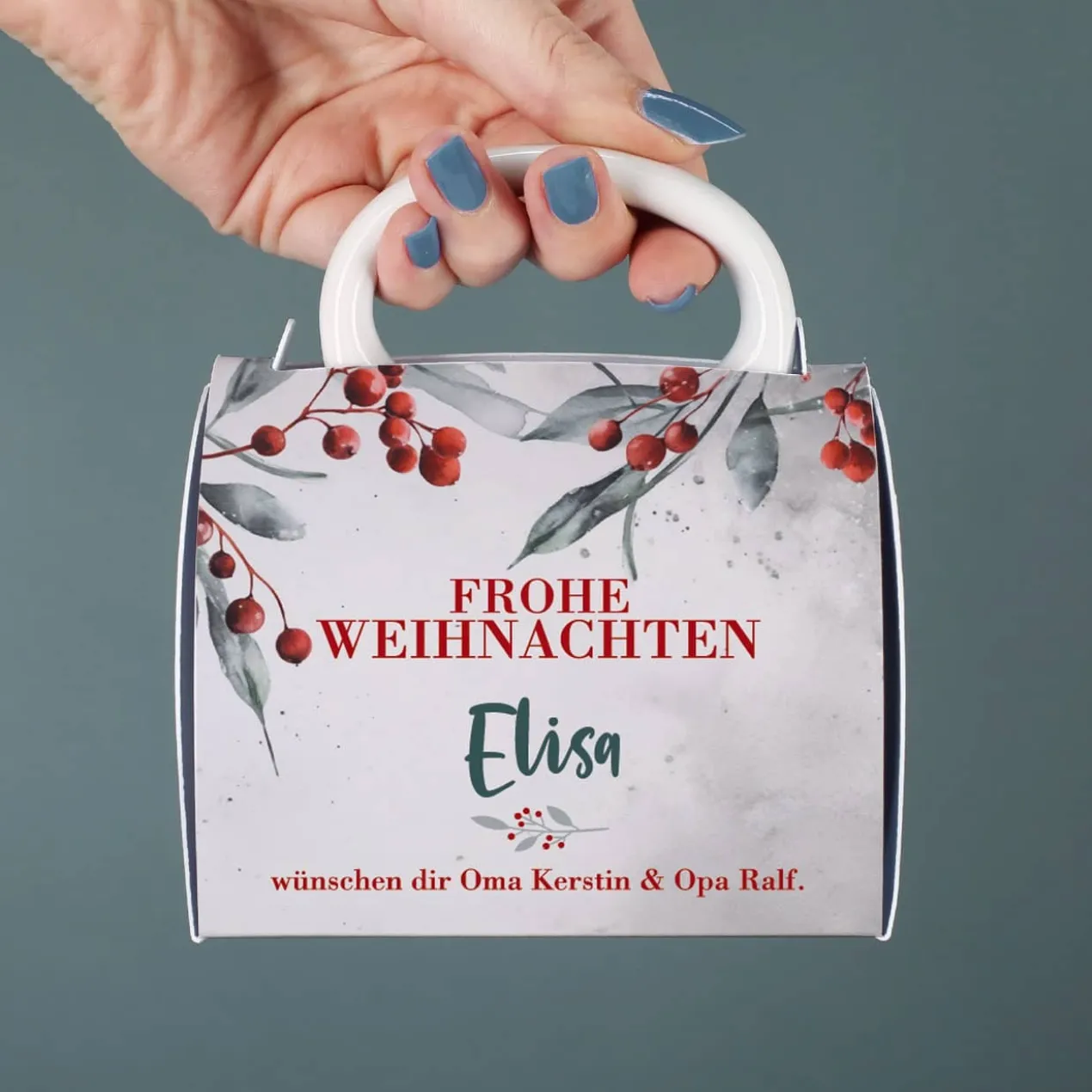 Weihnachts-Tasse in Tassentasche - 4 Motive auswählbar