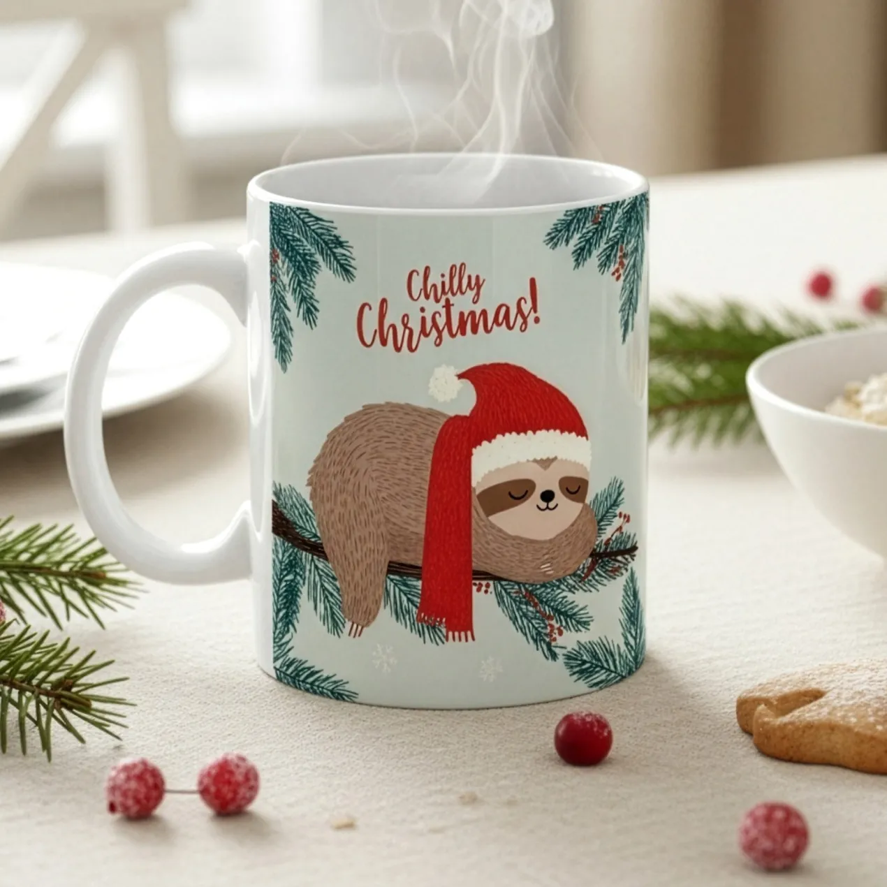 Weihnachtstasse mit Faultier & Spruch 'Chilly Christmas!' | Lustige Geschenkidee zu Weihnachten