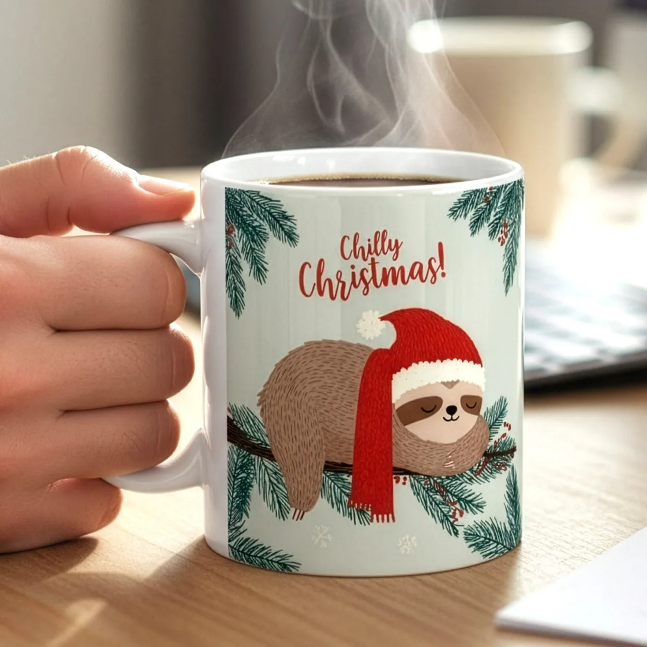 Weihnachtstasse mit Faultier & Spruch 'Chilly Christmas!' | Lustige Geschenkidee zu Weihnachten