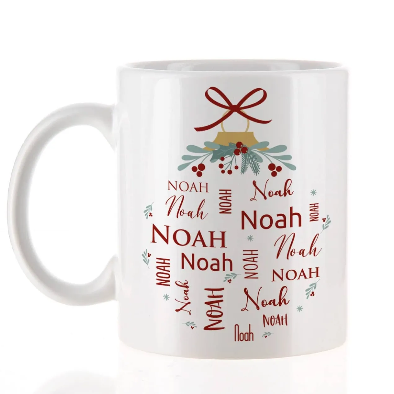 Weihnachts-Tasse mit Ihrem Namen in verschiedenen Schriftarten
