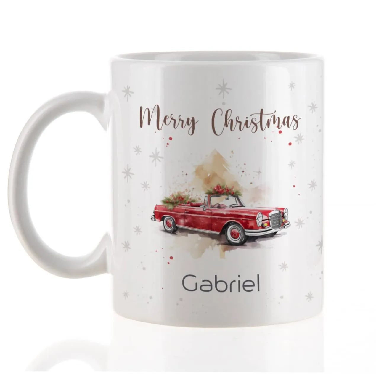 Weihnachts-Tasse mit Ihrem Text & Santa's Fuhrpark