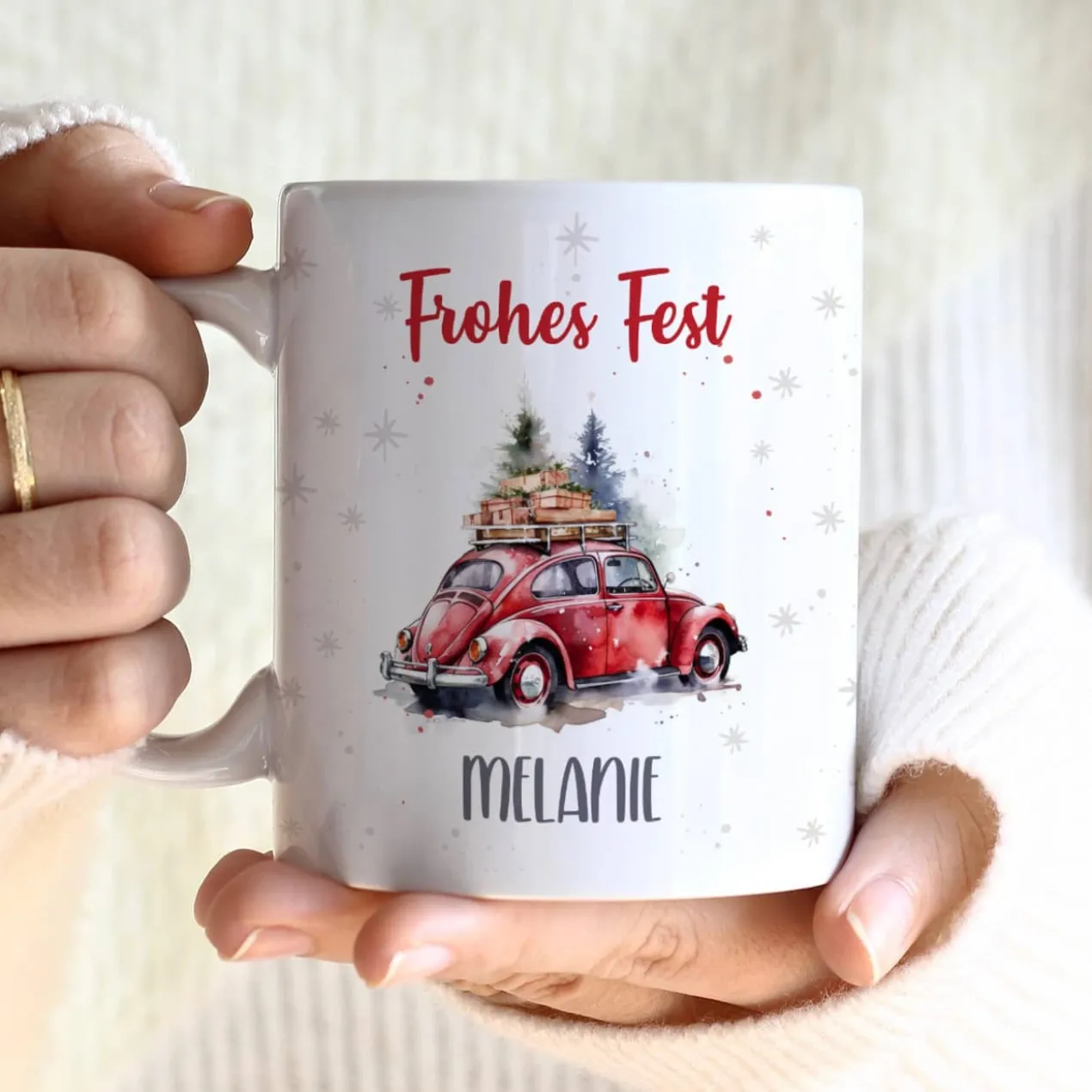 Weihnachts-Tasse mit Ihrem Text & Santa's Fuhrpark