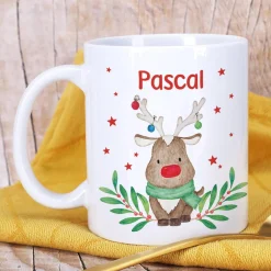 Weihnachtstasse mit Rentiermotiv und Name
