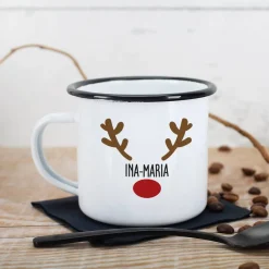 Weihnachtstasse mit Rentiernase, Geweih und Ihrem Wunschnamen