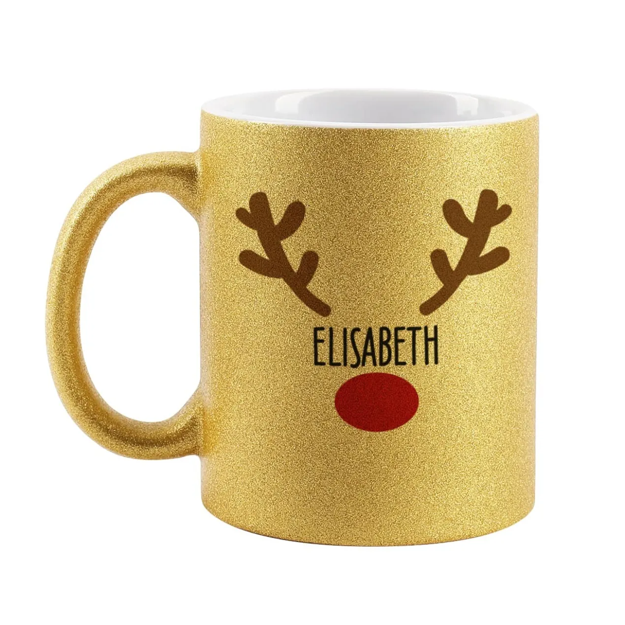 Weihnachtstasse mit Rentiernase, Geweih und Ihrem Wunschnamen