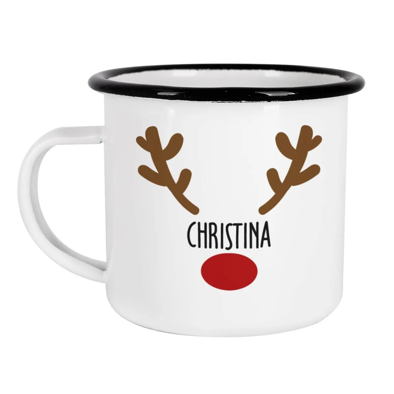 Weihnachtstasse mit Rentiernase, Geweih und Ihrem Wunschnamen